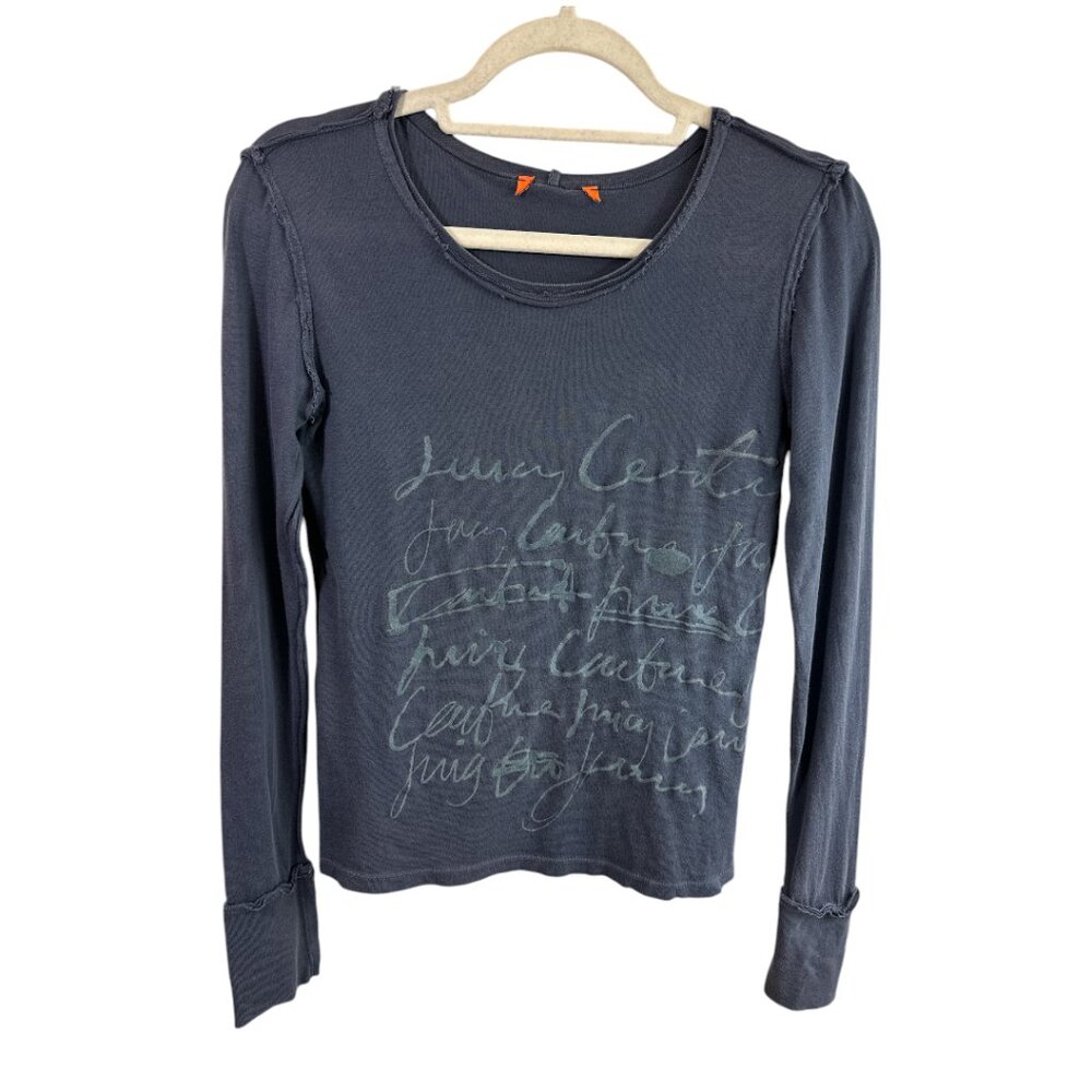 Vintage Juicy Couture Tee Shirt Blue Script Cotton Long Sleeve Size S Y2K